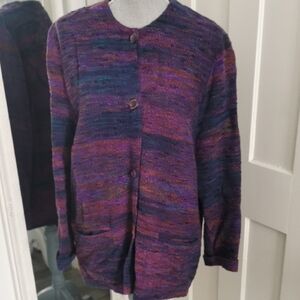 Vintage multicolor boucle knit pendleton style cardigan coat with pockets.Size M